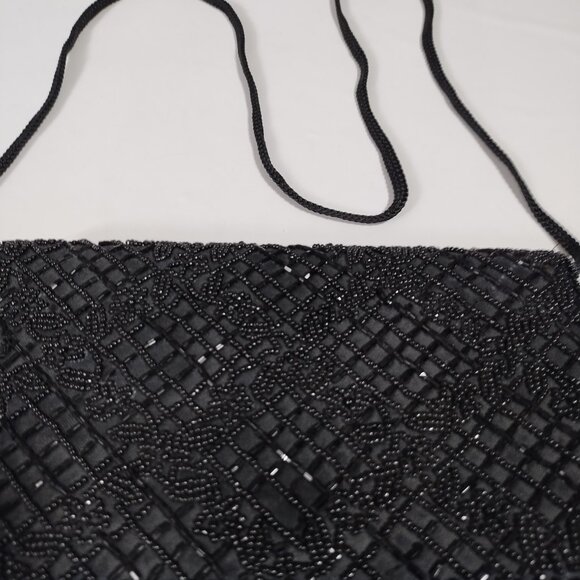 Vintage La Regale Handmade Black Beaded Small Evening Bag Handbag - Picture 8 of 12